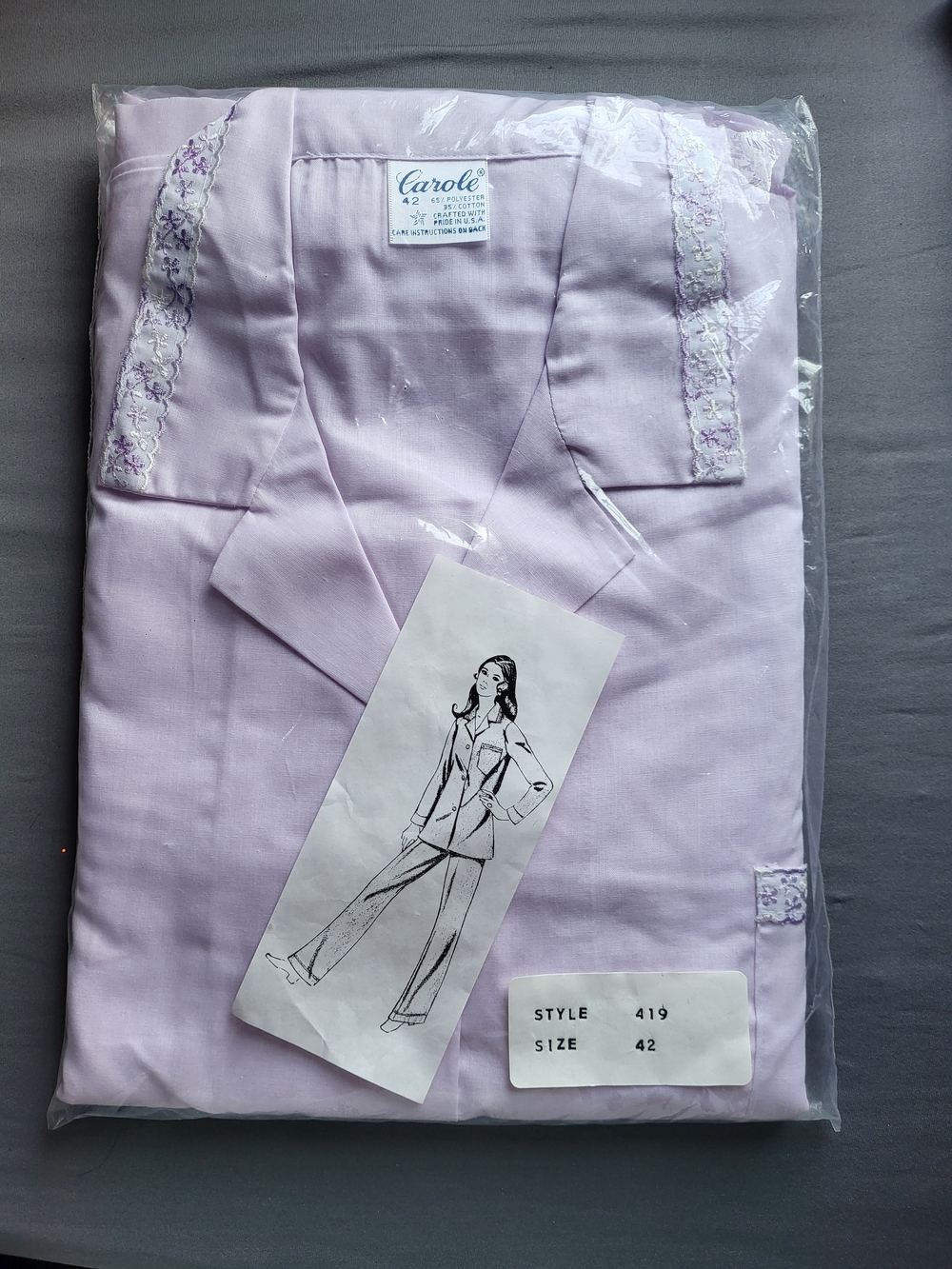 NWT Vintage Carole Lavender 2-Piece Pajama Lounge Set Made in USA Size 42 L/XL